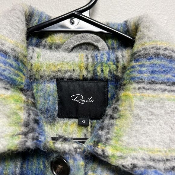 Rails Turner Plaid Oversize Shirt Jacket in Cobalt Lime Smoke women’s size XS - Picture 2 of 8